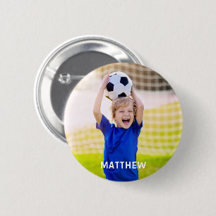 Persoonlijke naam en foto voetbal sport ronde button 5,7 cm