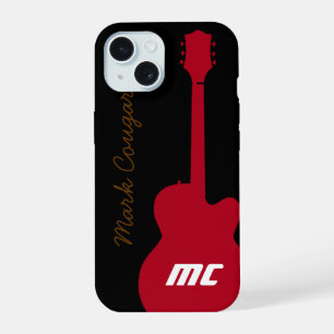 persoonlijke naam en initialen rode rotsgitaar iPhone 15 case