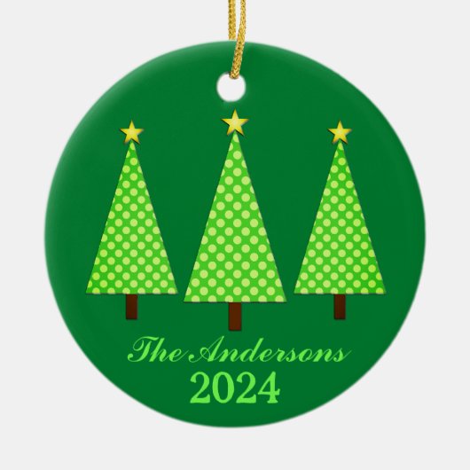 Persoonlijke naam en jaar Lime Kerstbomen Keramisch Ornament (Voorkant)