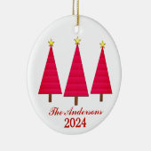 Persoonlijke Naam en Jaar Rode Kerstbomen Keramisch Ornament (Rechts)