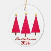 Persoonlijke Naam en Jaar Rode Kerstbomen Keramisch Ornament (Links)