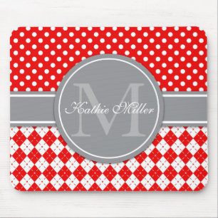 Persoonlijke naam en monogram Argyle Polkadot Muismat