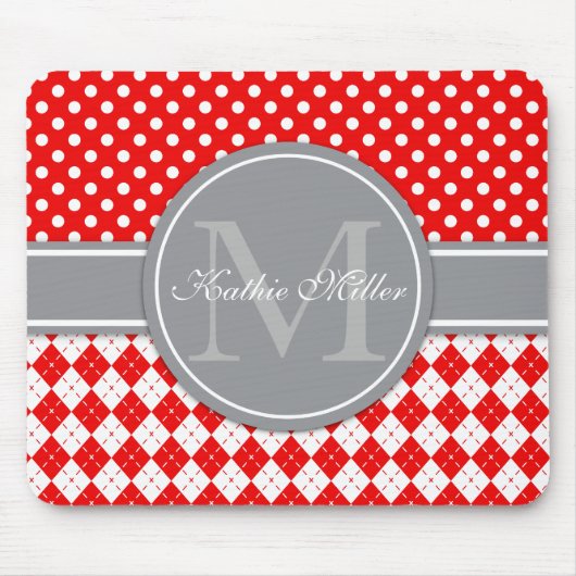 Persoonlijke naam en monogram Argyle Polkadot Muismat (Voorkant)