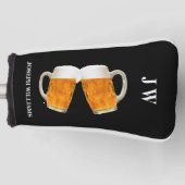 Persoonlijke naam en monogram bier Foto zwart  Golfheadcover (Voorkant)