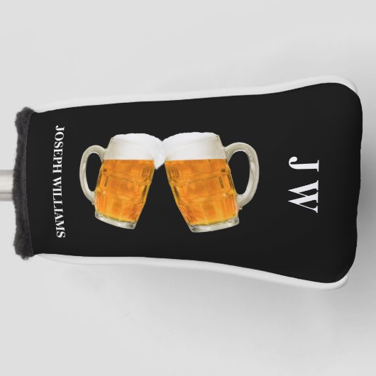 Persoonlijke naam en monogram bier Foto zwart  Golfheadcover (Voorkant)