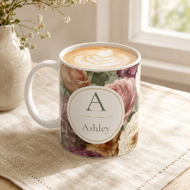 Persoonlijke naam en monogram Elegante bloem Koffiemok