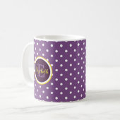 Persoonlijke naam en monogram Paarse Polka Dot Koffiemok (Voorkant links)