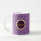 Persoonlijke naam en monogram Paarse Polka Dot Koffiemok (Links)