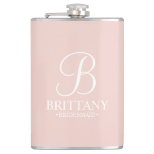 Persoonlijke naam en monogram van bruidsmeisje heupfles