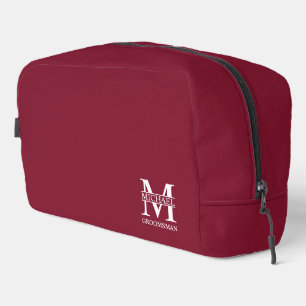 Persoonlijke naam en monogram van de bruidsjonker toilettasje