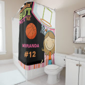 Persoonlijke naam en nummer meisjes Basketball Douchegordijn (In situ)