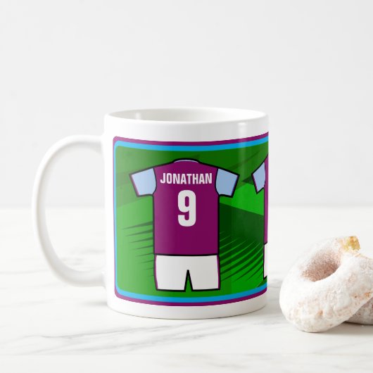 Persoonlijke naam en nummer van Soccer Jersey Koffiemok (Met donut)
