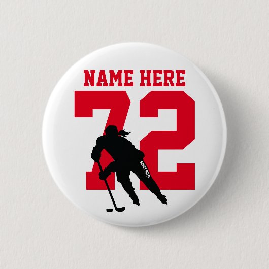 Persoonlijke naam en nummer van vrouwelijke hockey ronde button 5,7 cm (Voorkant)
