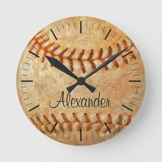 Persoonlijke naam en nummer White Baseball Ronde Klok (Voorkant)