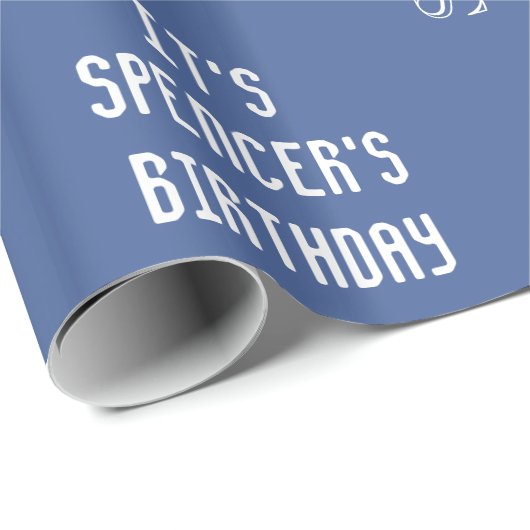 Persoonlijke naam en ouderdom blauw cadeaupapier (Rol Hoek)