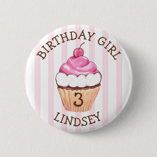 Persoonlijke naam en ouderdom Girl Cupcake Ronde Button 5,7 Cm