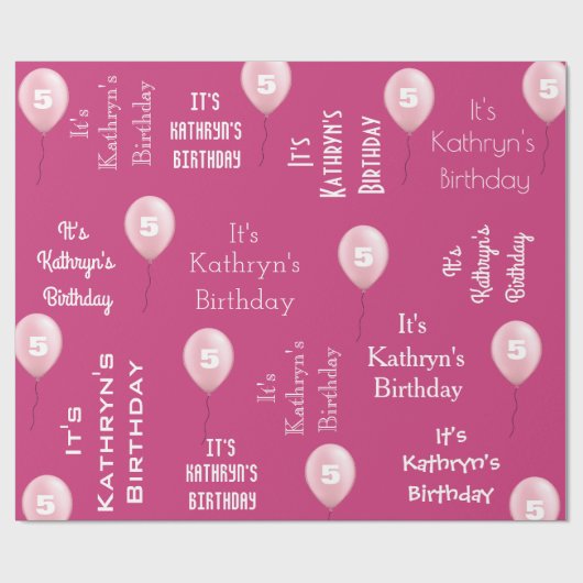 Persoonlijke naam en ouderdom roze cadeaupapier (Vlak)