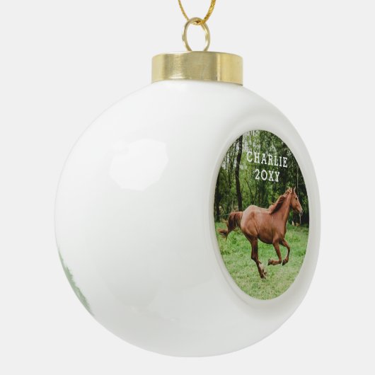 Persoonlijke naam en paardenfoto keramische bal ornament (Links)