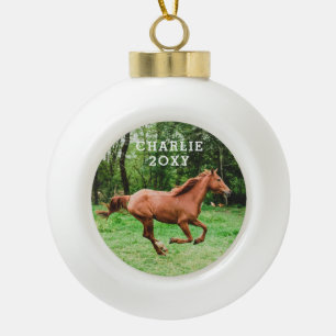 Persoonlijke naam en paardenfoto keramische bal ornament
