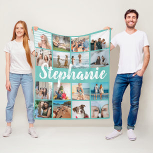 Persoonlijke naam en unieke fotocollage fleece deken