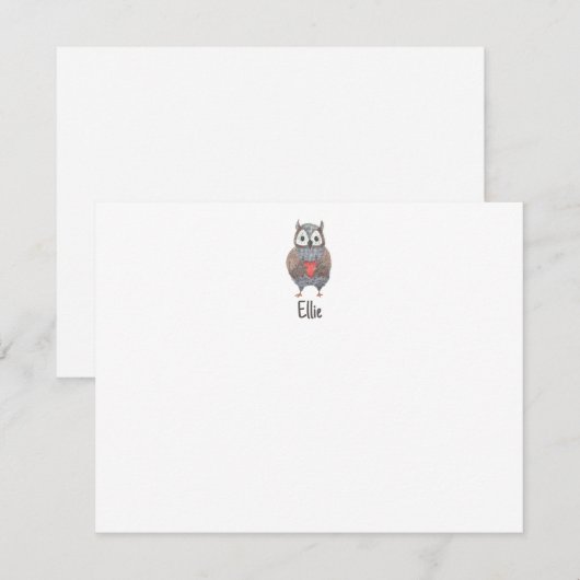 Persoonlijke naam en waterverf uil notitiekaartje (Voorkant / Achterkant)