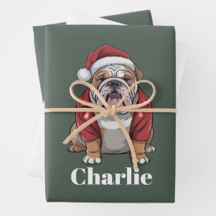 Persoonlijke naam Engelse Bulldog Hond Kerstmis  Inpakpapier Vel