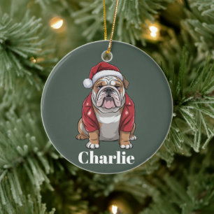 Persoonlijke naam Engelse Bulldog Hond Kerstmis Keramisch Ornament