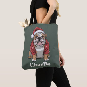 Persoonlijke naam Engelse Bulldog Hond Kerstmis Tote Bag
