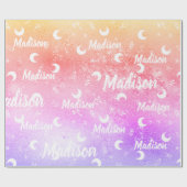 Persoonlijke naam Fairy Rainbow Moon Girl Cadeaupapier (Vlak)