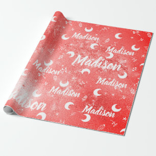 Persoonlijke naam Fairy Red kerstmaan Girl Cadeaupapier