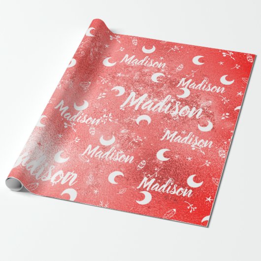 Persoonlijke naam Fairy Red kerstmaan Girl Cadeaupapier (Uitgerold)