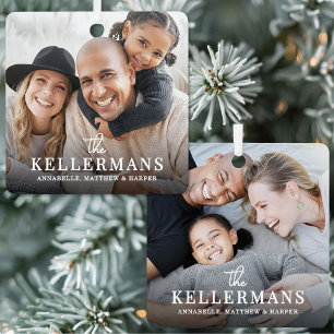 Persoonlijke Naam Familie 2 Foto Kerstmis Metalen Ornament