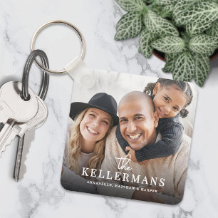 Persoonlijke naam familiefoto sleutelhanger