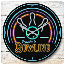 Persoonlijke NAAM Faux Neon Bowling Ball Pins Ronde Klok