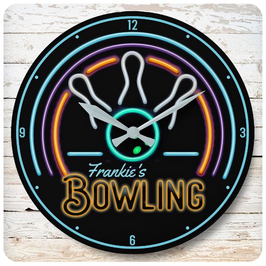 Persoonlijke NAAM Faux Neon Bowling Ball Pins Ronde Klok