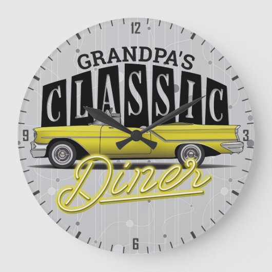 Persoonlijke naam Faux Neon Classic Car 50 Diner Grote Klok (Voorkant)