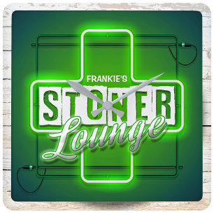 Persoonlijke naam Faux Neon Stoner Lounge Bar Vierkante Klok