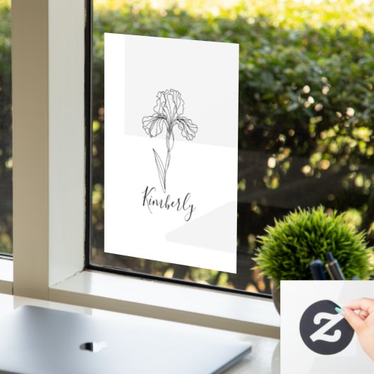 Persoonlijke naam Februari iris Geboortebloem Raamsticker (Kantoor)