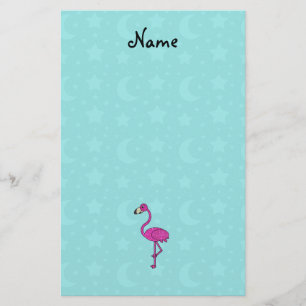 Persoonlijke naam flamingo turquoise stars moons briefpapier
