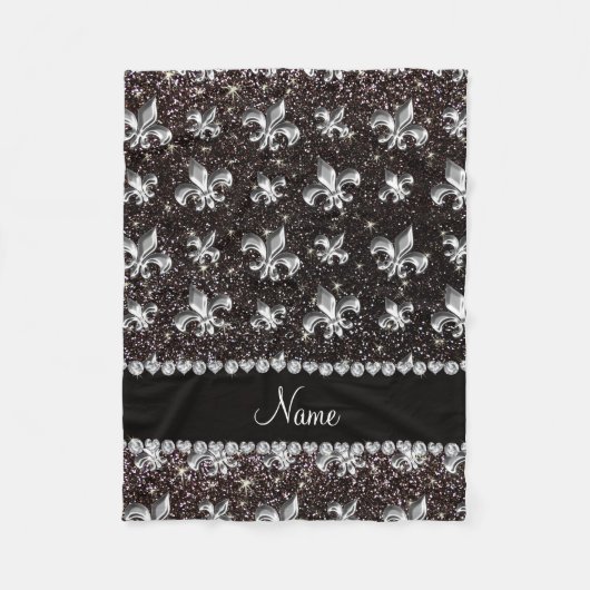 Persoonlijke naam fleur de lis black glitter fleece deken (Voorkant)
