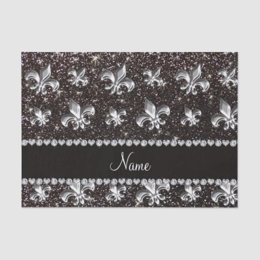 Persoonlijke naam fleur de lis black glitter tissuepapier (Voorkant)