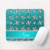 Persoonlijke naam fleur de lis bright aqua glitter muismat (Met muis)