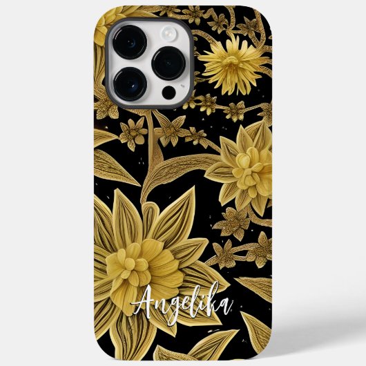 Persoonlijke naam Floral Black Gold Case-Mate iPhone Case (Achterkant)