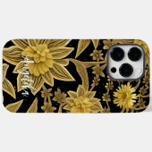 Persoonlijke naam Floral Black Gold Case-Mate iPhone Case (Achterkant (horizontaal))