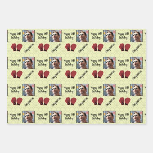 Persoonlijke naam Foto Age Sport Boxing Birthday Inpakpapier Vel (Voorkant 3)