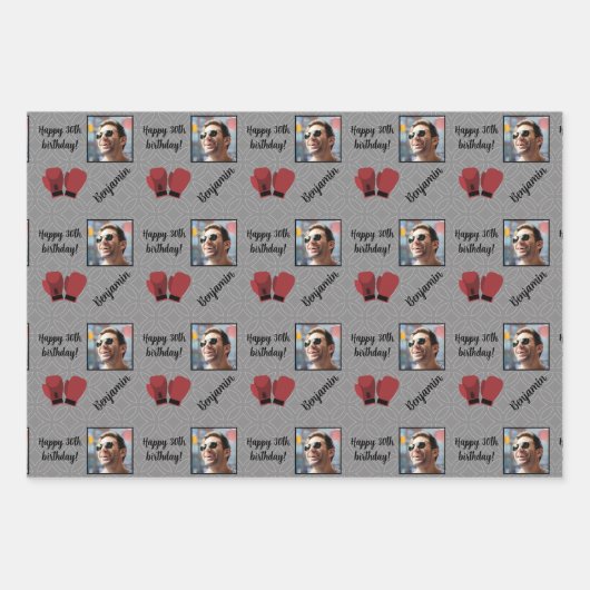 Persoonlijke naam Foto Age Sport Boxing Birthday Inpakpapier Vel (Voorkant)