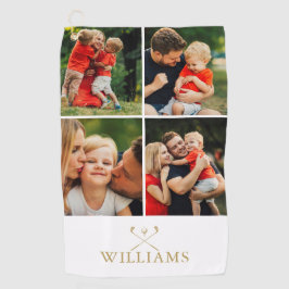 Persoonlijke naam foto collage goud golfhanddoek