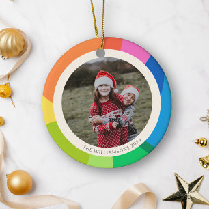 Persoonlijke Naam Foto Kleurrijke Regenboog Frame Keramisch Ornament