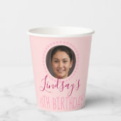 Persoonlijke naam & foto roze bloemen verjaardag papieren bekers (Achterkant)
