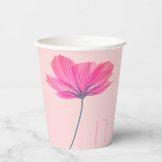 Persoonlijke naam & foto roze bloemen verjaardag papieren bekers (Voorkant)